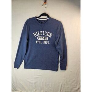 Tommy Hilfiger Mens XS Blue Long Sleeve Athl Graphic Crewneck Shirt Distressed